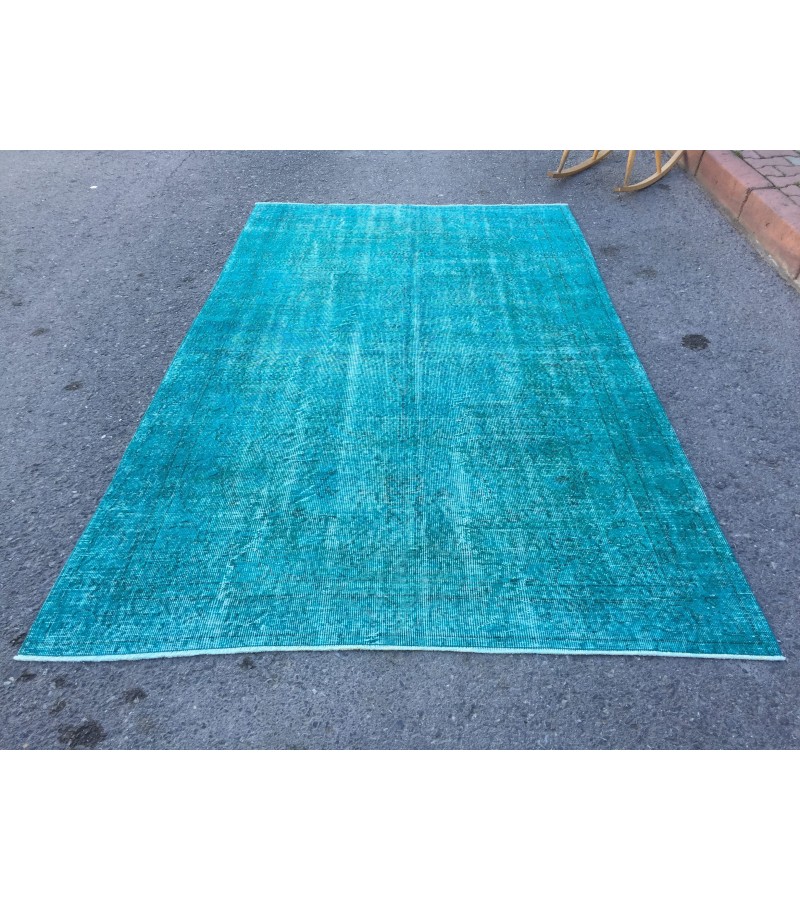 5x9 blue kitchen rug, Handmade Teal Blue rug ,Turkish rug, 5'4 X 8'10 living room rug
