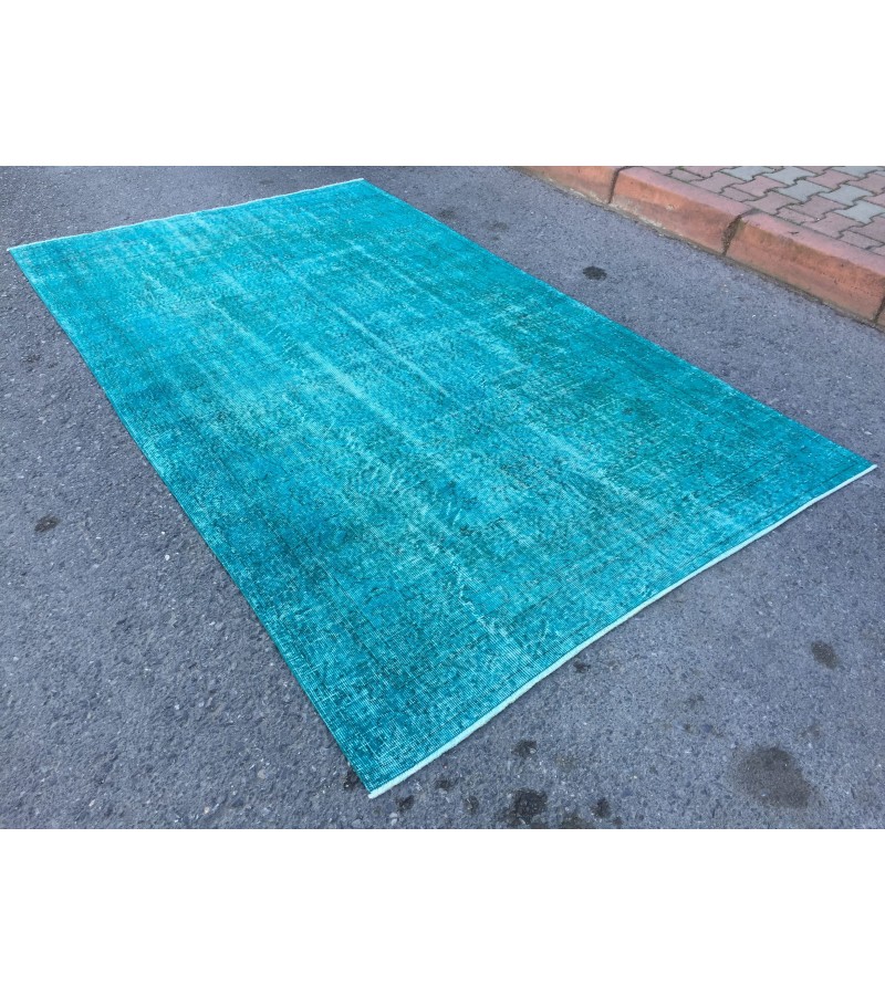 5x9 blue kitchen rug, Handmade Teal Blue rug ,Turkish rug, 5'4 X 8'10 living room rug