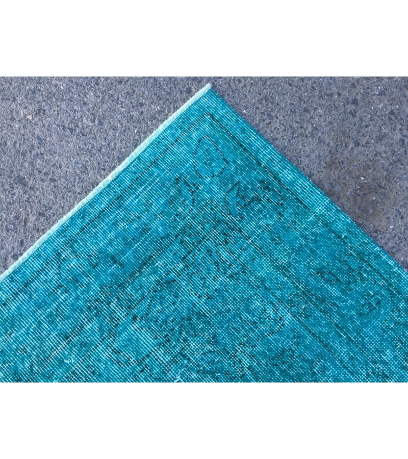 5x9 blue kitchen rug, Handmade Teal Blue rug ,Turkish rug, 5'4 X 8'10 living room rug