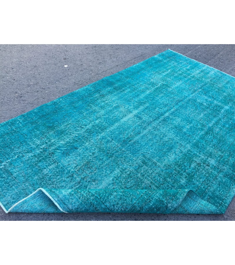 5x9 blue kitchen rug, Handmade Teal Blue rug ,Turkish rug, 5'4 X 8'10 living room rug