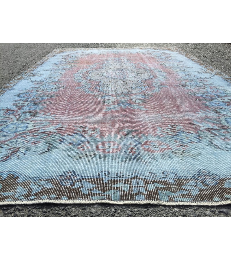 6x9 Turkish rug, Oriental rug, Handmade rug , 6' X 9'5 red blue living room rug