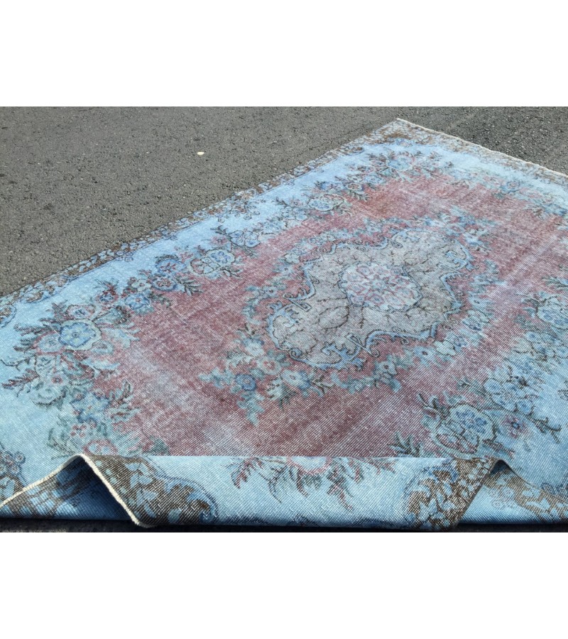 6x9 Turkish rug, Oriental rug, Handmade rug , 6' X 9'5 red blue living room rug