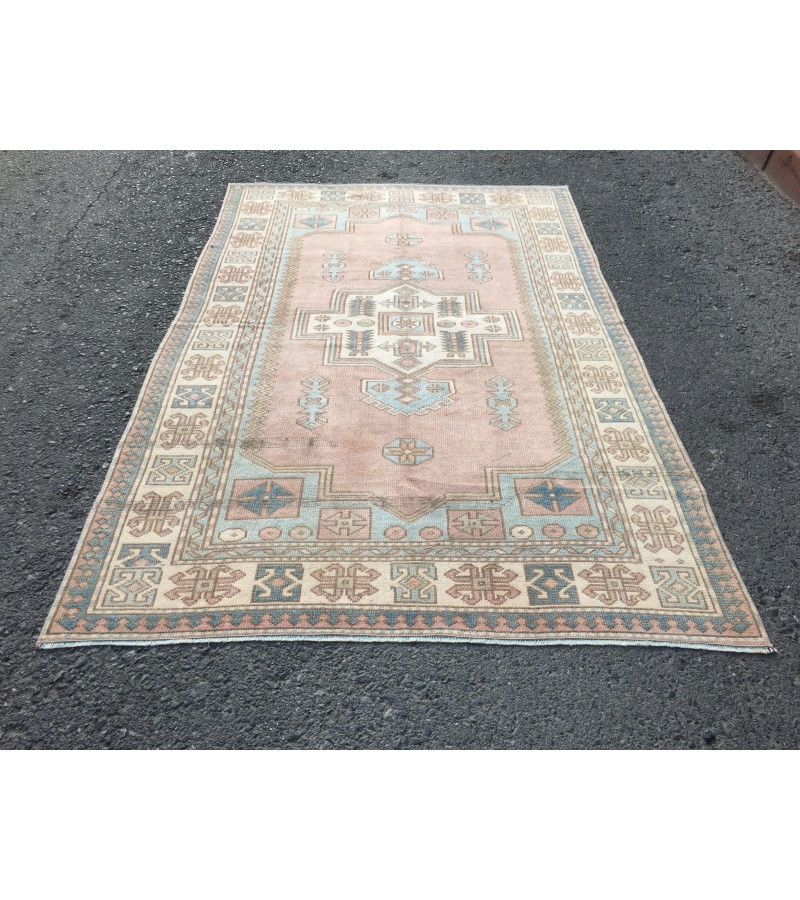 5x8 retro bedroom rug, pastel red beige blue rug, geometric rug, kitchen rug, 4'10 X 7'7 Handmade rug