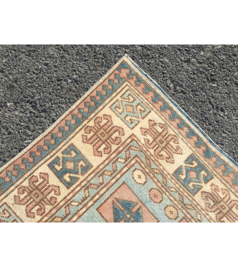 5x8 retro bedroom rug, pastel red beige blue rug, geometric rug, kitchen rug, 4'10 X 7'7 Handmade rug