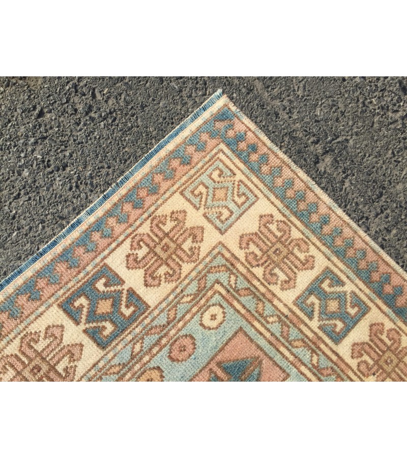 5x8 retro bedroom rug, pastel red beige blue rug, geometric rug, kitchen rug, 4'10 X 7'7 Handmade rug
