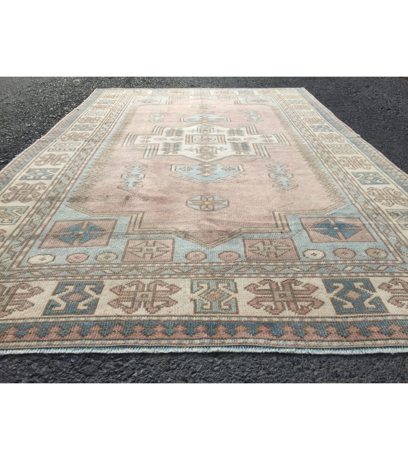 5x8 retro bedroom rug, pastel red beige blue rug, geometric rug, kitchen rug, 4'10 X 7'7 Handmade rug