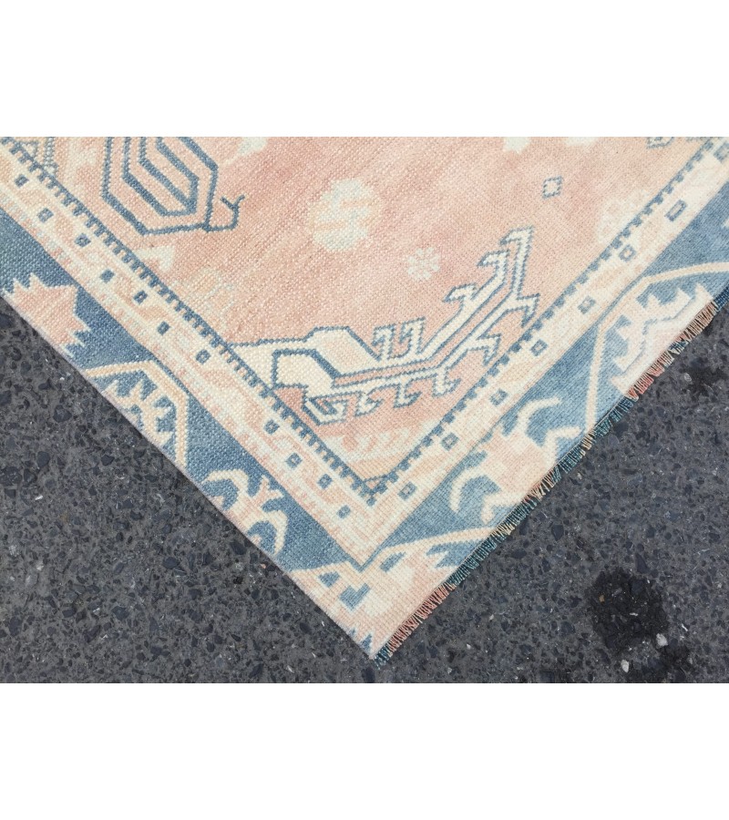 5x7 geometric Oushak rug, hand knotted rug ,70s rug , Repaired 4'10 X 6'9 rug for living room