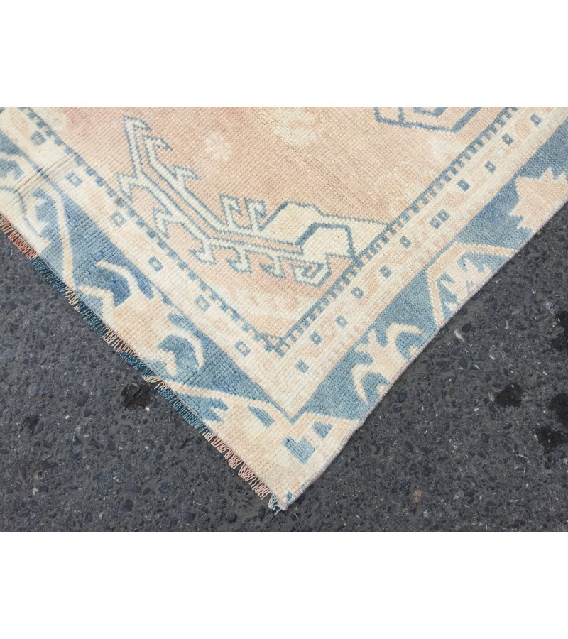 5x7 geometric Oushak rug, hand knotted rug ,70s rug , Repaired 4'10 X 6'9 rug for living room