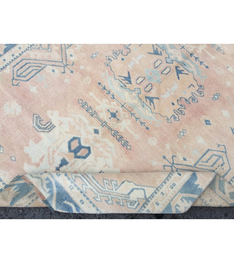 5x7 geometric Oushak rug, hand knotted rug ,70s rug , Repaired 4'10 X 6'9 rug for living room