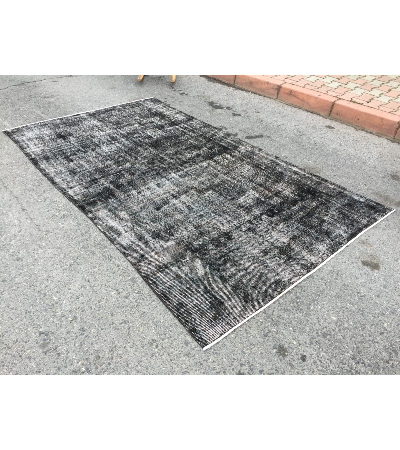 5x9 Black Grey Brown Turkish rug , wool rug, distressed rug, 5'4 X 8'11 Handmade Rug