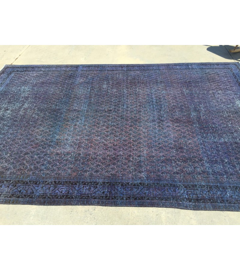 7x11 Vintage Handmade rug , Woven rug 7' X 10'9 Over-dyed Turkish Rug , geometric bedroom Rug