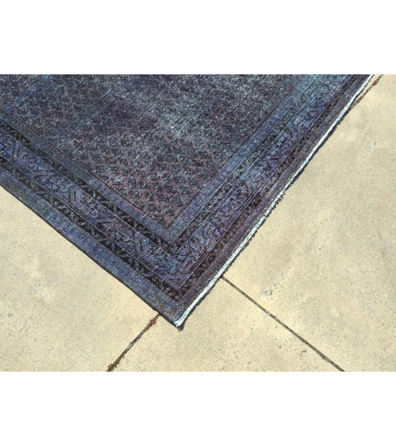 7x11 Vintage Handmade rug , Woven rug 7' X 10'9 Over-dyed Turkish Rug , geometric bedroom Rug