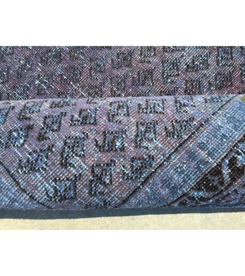 7x11 Vintage Handmade rug , Woven rug 7' X 10'9 Over-dyed Turkish Rug , geometric bedroom Rug
