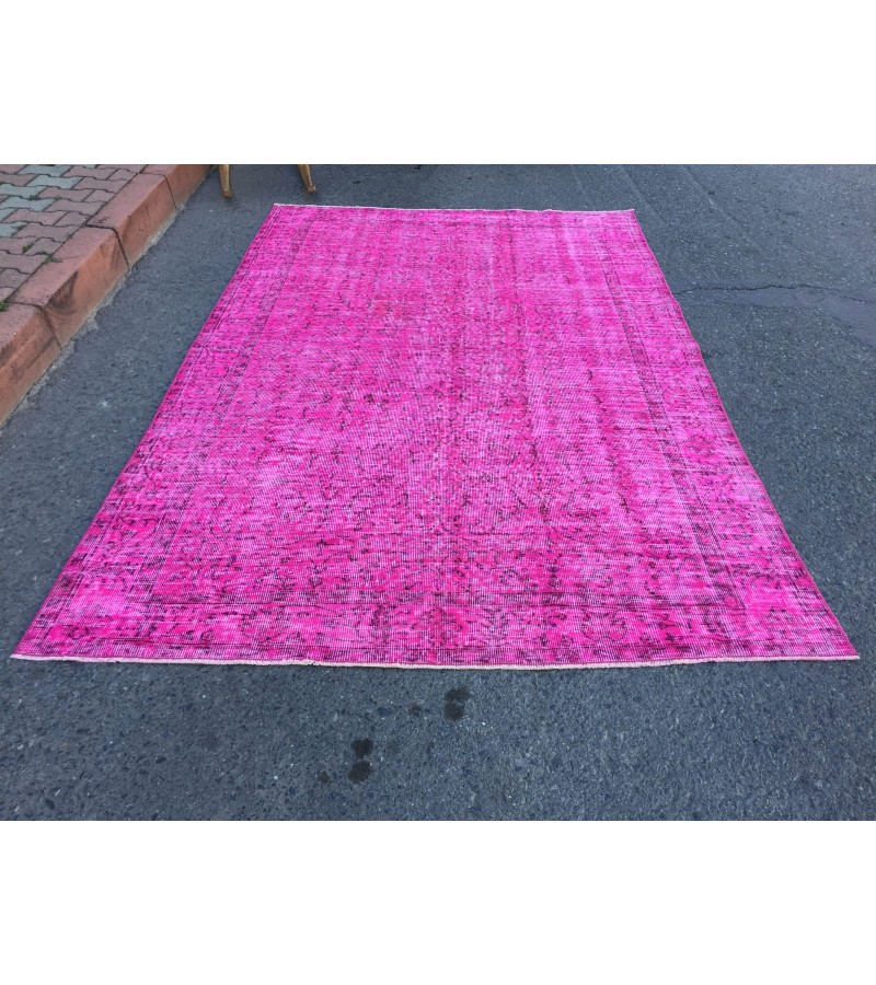 6x9 pink rug for living room, wool rug, pink rug, 5'8 X 8'10 woven rug