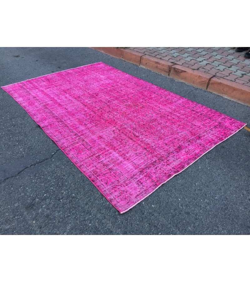 6x9 pink rug for living room, wool rug, pink rug, 5'8 X 8'10 woven rug