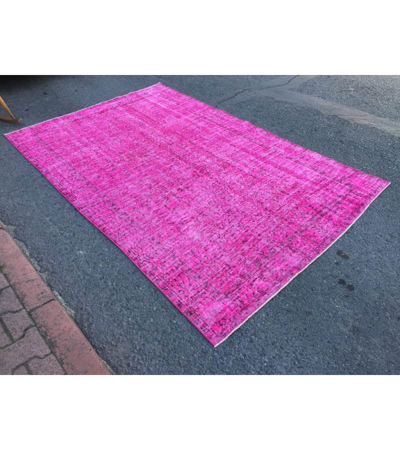 6x9 pink rug for living room, wool rug, pink rug, 5'8 X 8'10 woven rug
