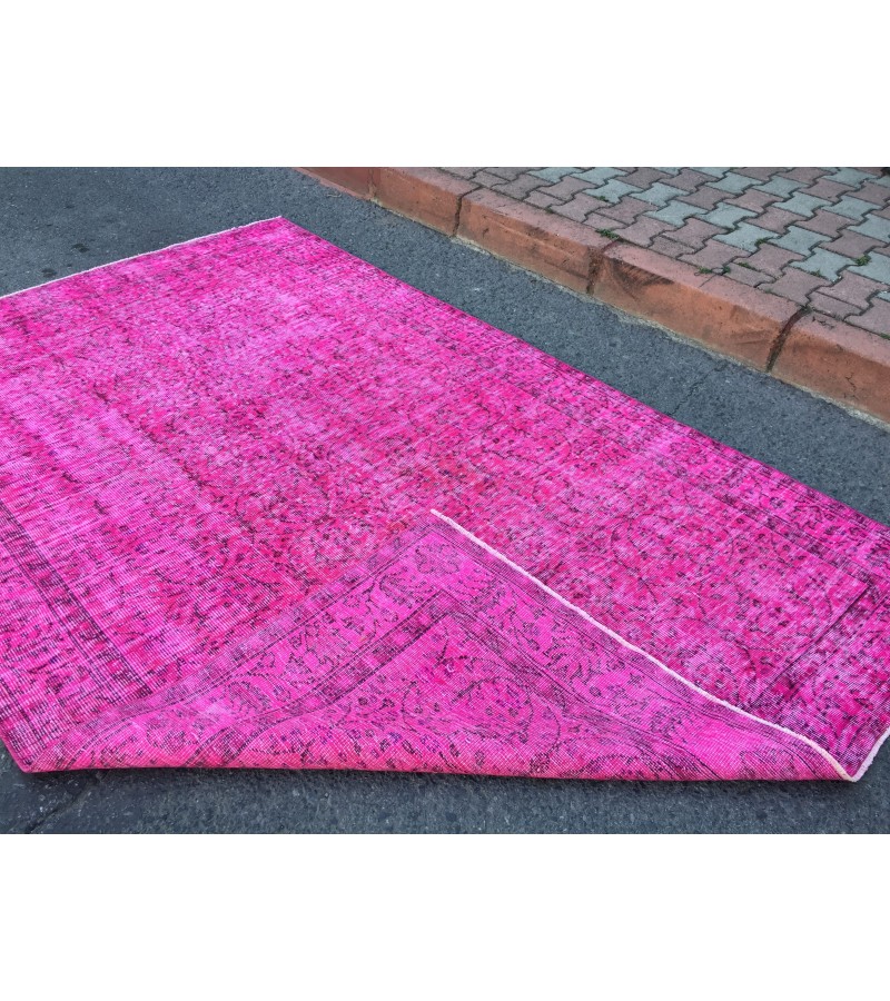 6x9 pink rug for living room, wool rug, pink rug, 5'8 X 8'10 woven rug