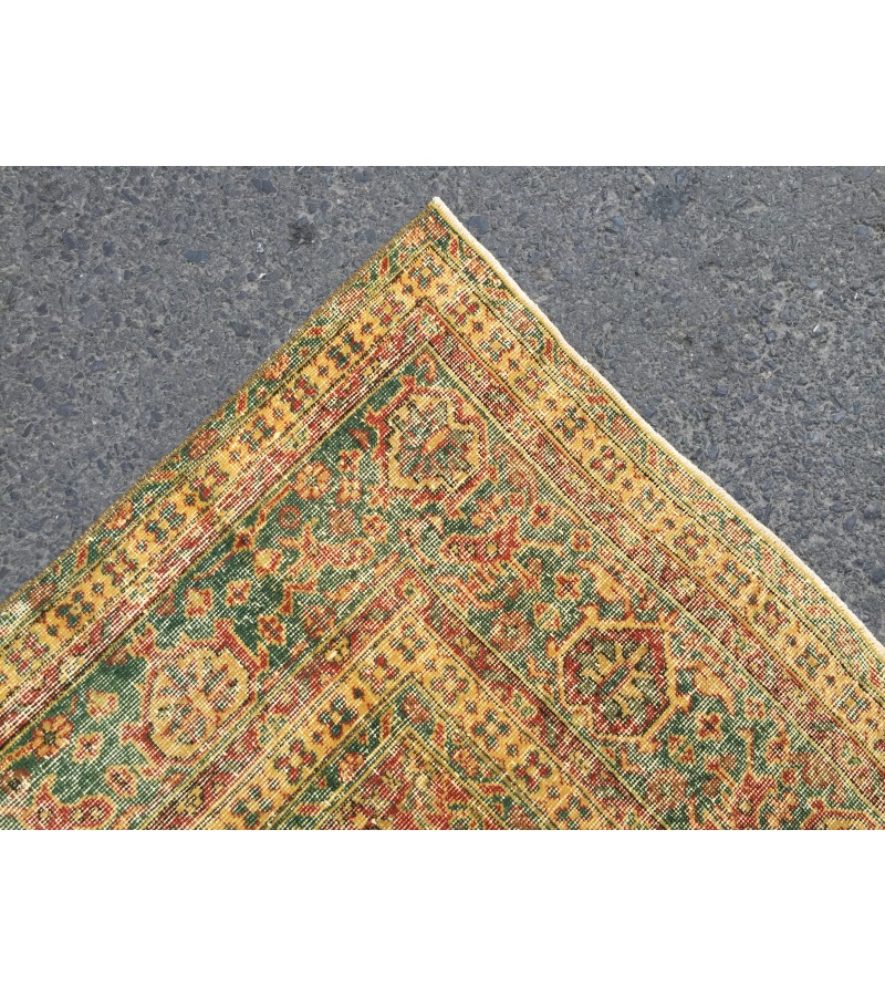 8x11 boho living room rug, distressed red yellow rug, 7'9 X 11'5 vintage area rug