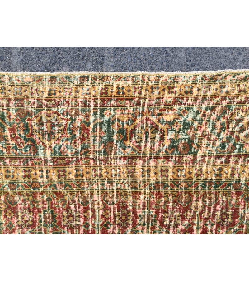 8x11 boho living room rug, distressed red yellow rug, 7'9 X 11'5 vintage area rug