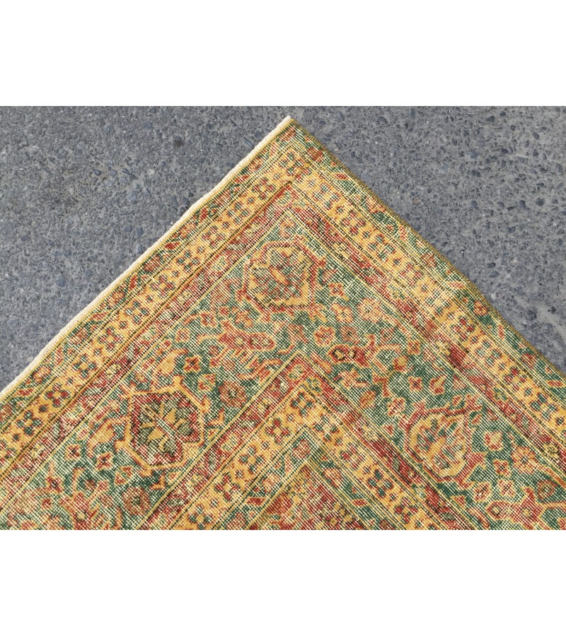 8x11 boho living room rug, distressed red yellow rug, 7'9 X 11'5 vintage area rug