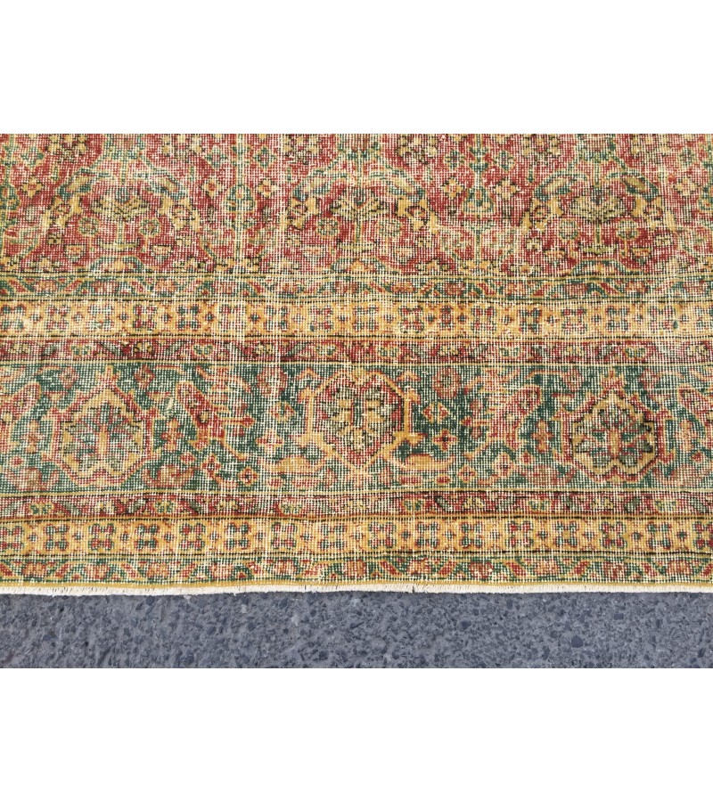 8x11 boho living room rug, distressed red yellow rug, 7'9 X 11'5 vintage area rug