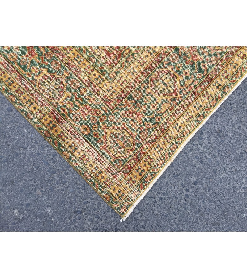 8x11 boho living room rug, distressed red yellow rug, 7'9 X 11'5 vintage area rug