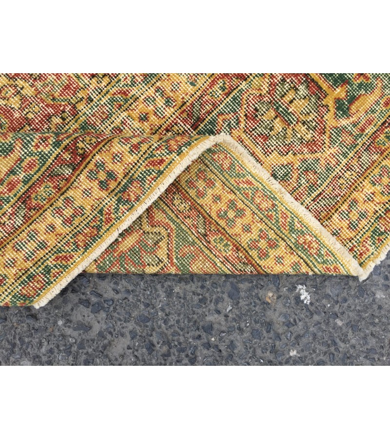 8x11 boho living room rug, distressed red yellow rug, 7'9 X 11'5 vintage area rug