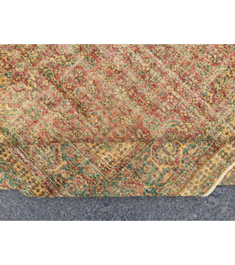 8x11 boho living room rug, distressed red yellow rug, 7'9 X 11'5 vintage area rug