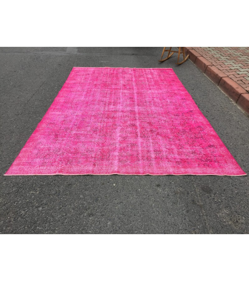 7x10 retro oriental rug, pink bedroom rug , 6'8 X 10'3 Handmade rug