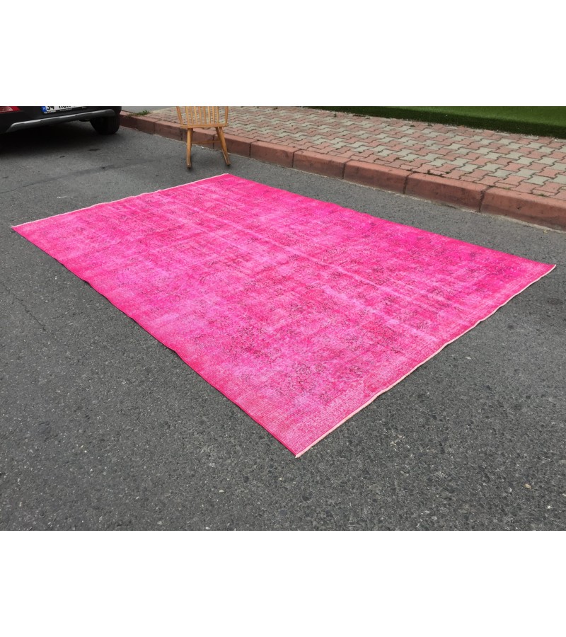 7x10 retro oriental rug, pink bedroom rug , 6'8 X 10'3 Handmade rug