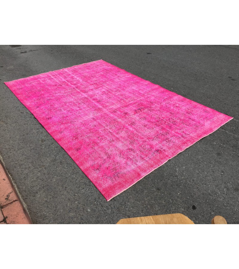 7x10 retro oriental rug, pink bedroom rug , 6'8 X 10'3 Handmade rug