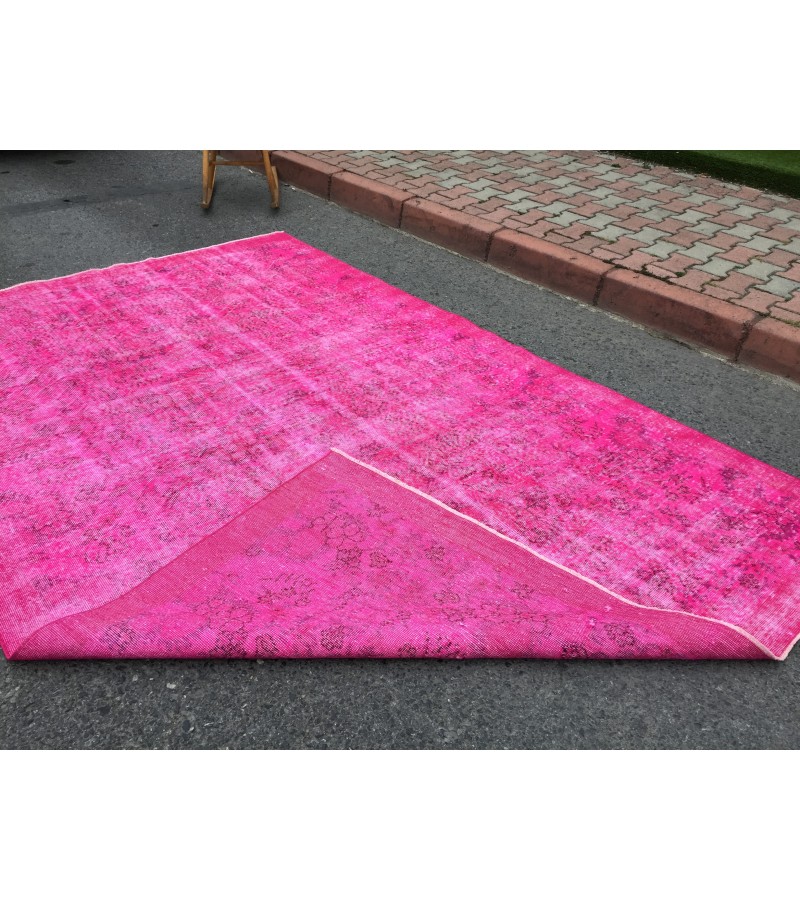 7x10 retro oriental rug, pink bedroom rug , 6'8 X 10'3 Handmade rug