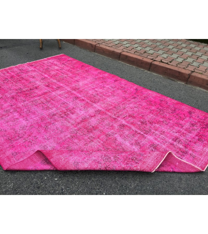 7x10 retro oriental rug, pink bedroom rug , 6'8 X 10'3 Handmade rug