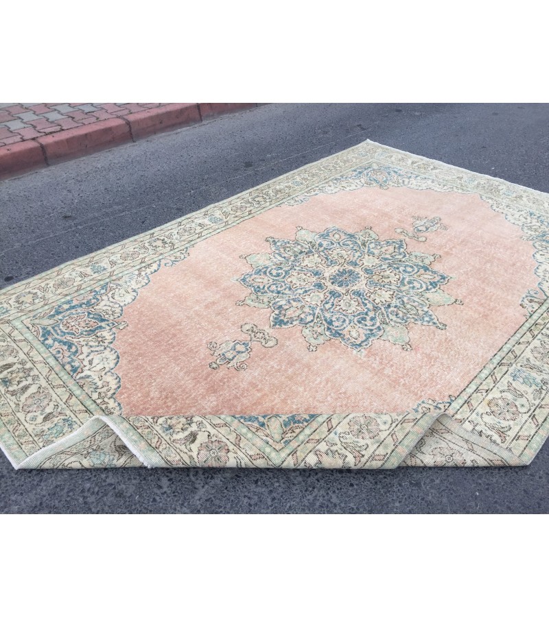 7x10 handmade Turkish rug, retro rug for living room, 6'9 X 10' area rug