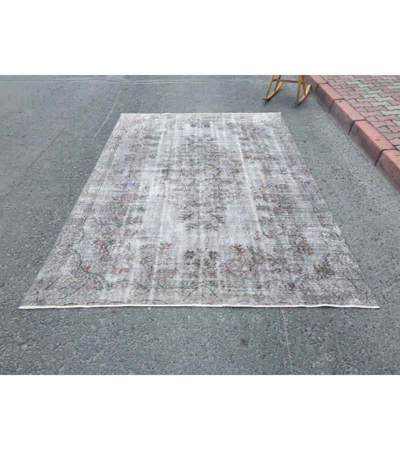 6x10 hand woven rug, grey brown office rug, Turkish rug ,6'1 X 9'6 Handmade Rug