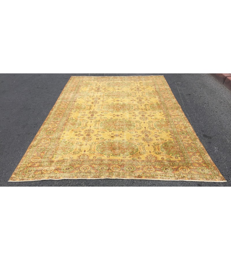 7x10 yellow green bedroom rug, abstract rug, 6'6 X 9'7 hand woven rug, area rug