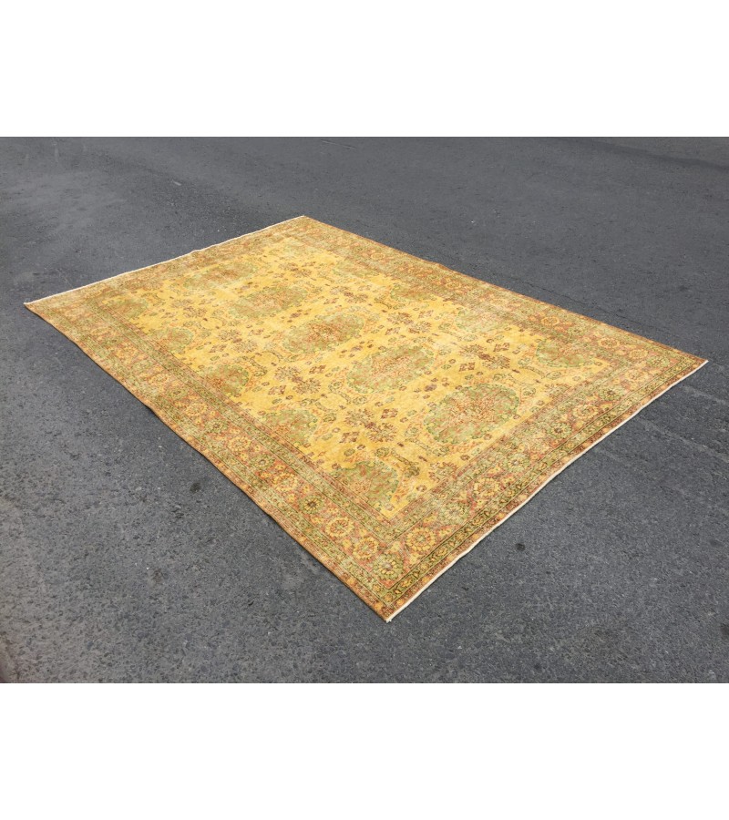 7x10 yellow green bedroom rug, abstract rug, 6'6 X 9'7 hand woven rug, area rug