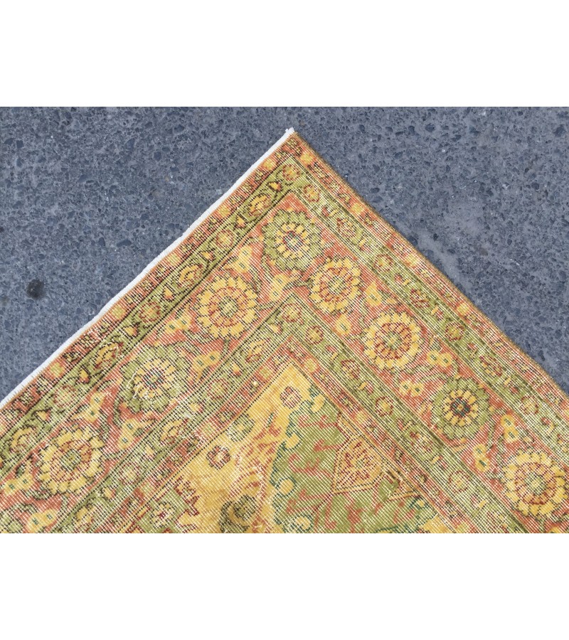 7x10 yellow green bedroom rug, abstract rug, 6'6 X 9'7 hand woven rug, area rug