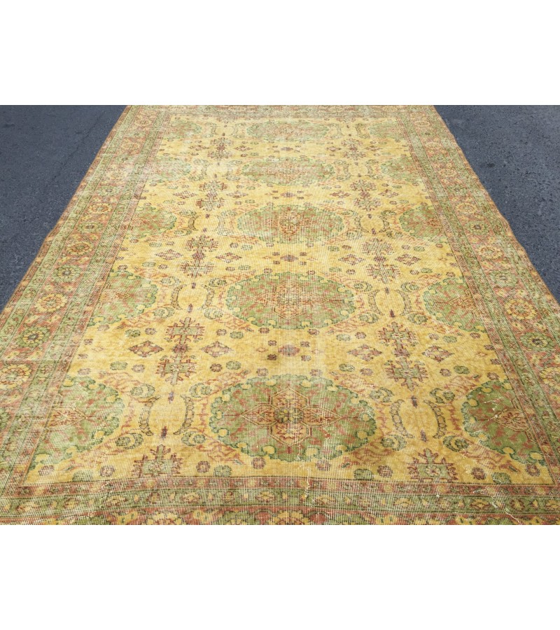 7x10 yellow green bedroom rug, abstract rug, 6'6 X 9'7 hand woven rug, area rug