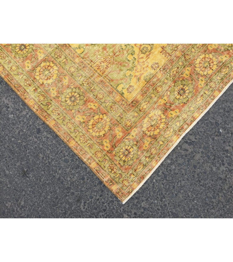 7x10 yellow green bedroom rug, abstract rug, 6'6 X 9'7 hand woven rug, area rug