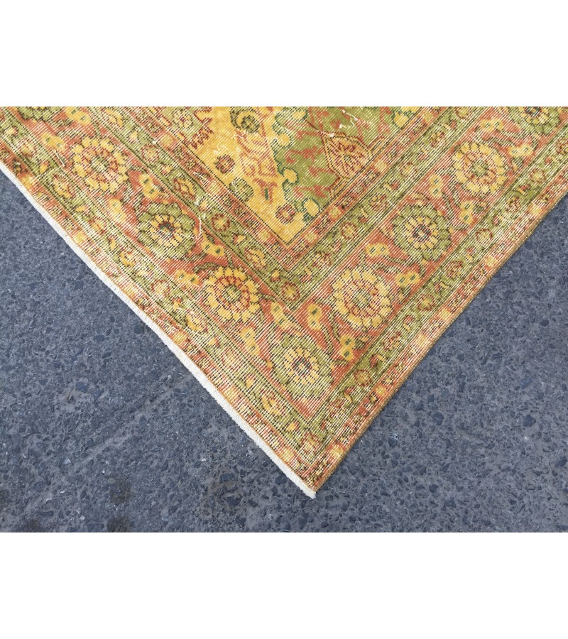 7x10 yellow green bedroom rug, abstract rug, 6'6 X 9'7 hand woven rug, area rug