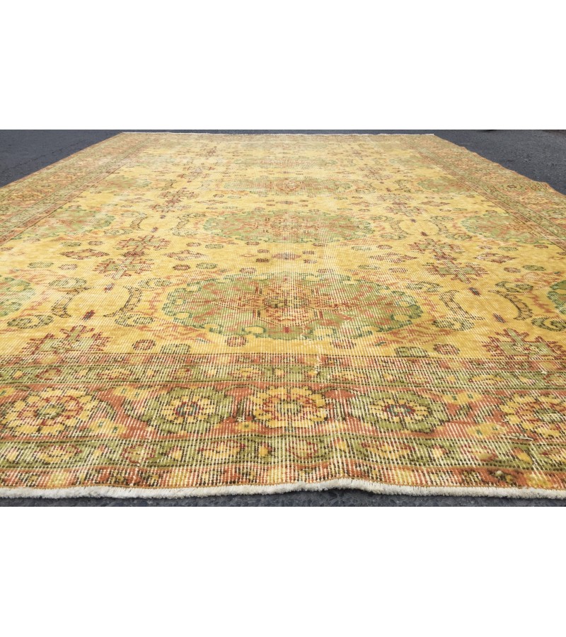 7x10 yellow green bedroom rug, abstract rug, 6'6 X 9'7 hand woven rug, area rug