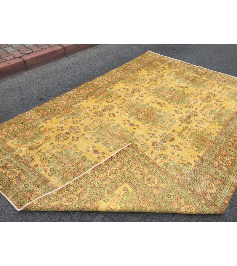 7x10 yellow green bedroom rug, abstract rug, 6'6 X 9'7 hand woven rug, area rug