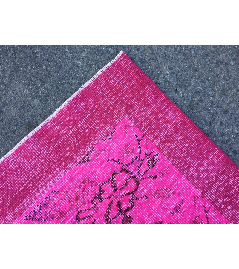 6x9 oriental handmade area rug, Turkish pink rug, 6'2 X 9'5 retro rug
