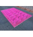6x9 oriental handmade area rug, Turkish pink rug, 6'2 X 9'5 retro rug