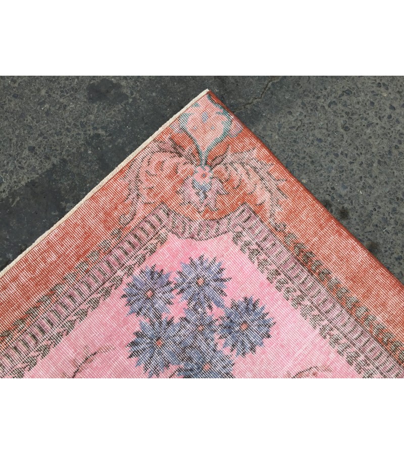 7x10 rug for living room, hand woven rug, , 7'1 X 9'11 Turkish green pink orange area rug