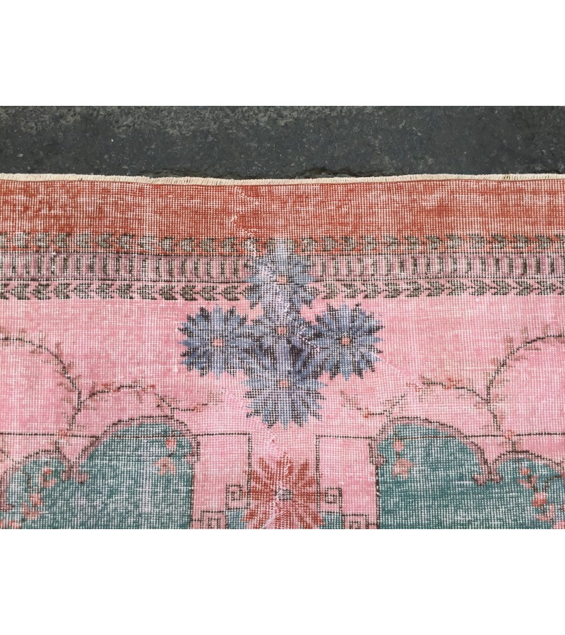 7x10 rug for living room, hand woven rug, , 7'1 X 9'11 Turkish green pink orange area rug