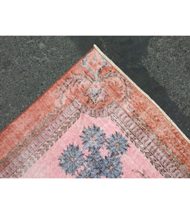 7x10 rug for living room, hand woven rug, , 7'1 X 9'11 Turkish green pink orange area rug