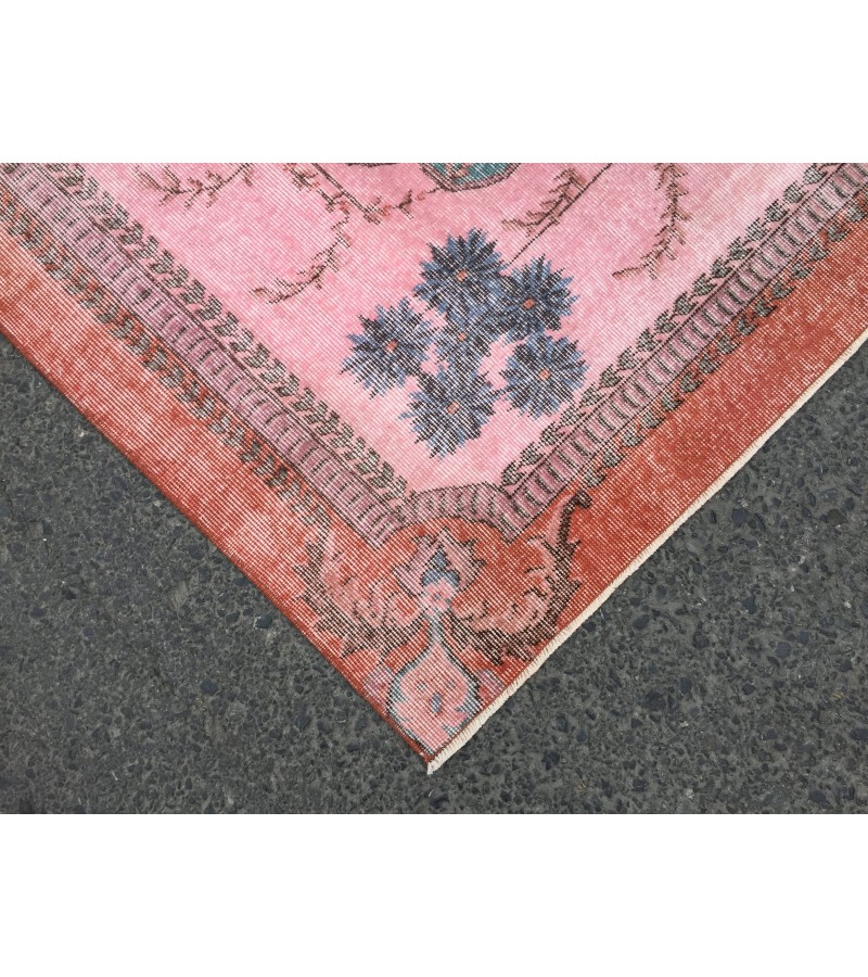 7x10 rug for living room, hand woven rug, , 7'1 X 9'11 Turkish green pink orange area rug