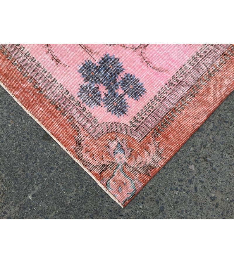 7x10 rug for living room, hand woven rug, , 7'1 X 9'11 Turkish green pink orange area rug